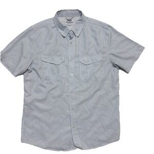 AFTCO Aftech Button Down Shirt Mens Small Blue Plaid Fishing Vented Short Sleeve